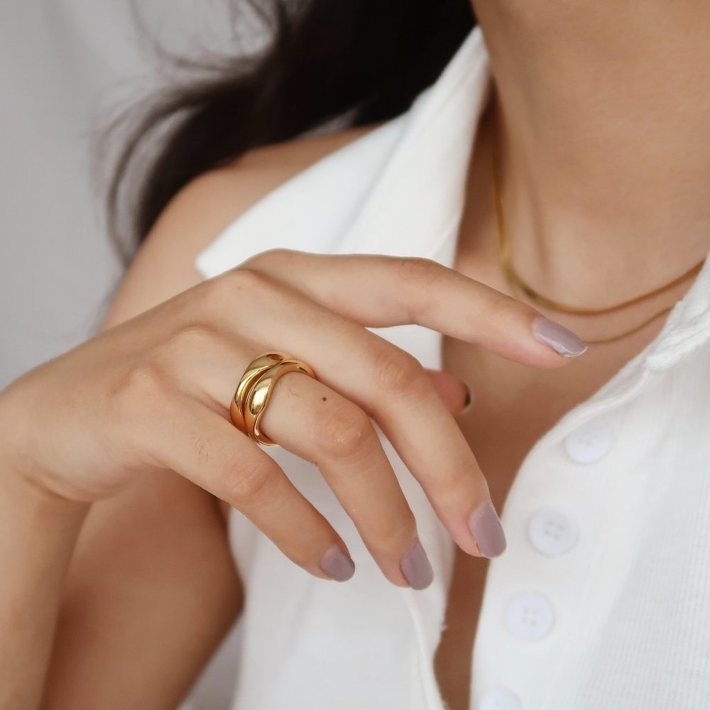 NEW 18K Gold Plated Wave Curve Ring - Picture 10 of 16
